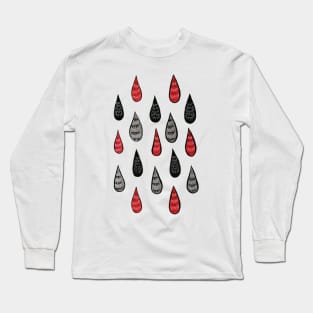 Weird Rain Drops Ink Pattern In Red Black Grey Long Sleeve T-Shirt